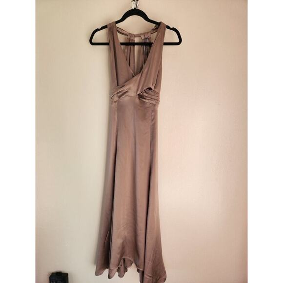 NWD By Anthropologie Silk V-Neck Maxi Dress Size 8P Petite MAUVE #MB412 - Picture 2 of 15